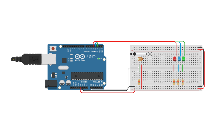 Circuit design Led Arduino con fotoresistencia | Tinkercad