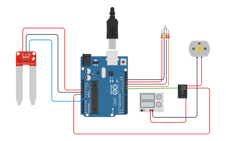Circuit design automatic irrigation system - Tinkercad