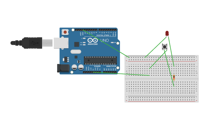 Circuit design Arduino - Led-push button - Tinkercad
