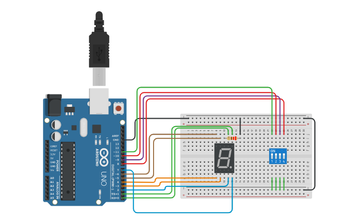 Circuit design Seven segment boolean style - Tinkercad