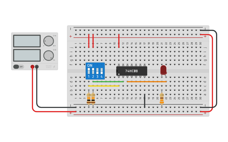 Circuit design Porta lógica AND - Tinkercad