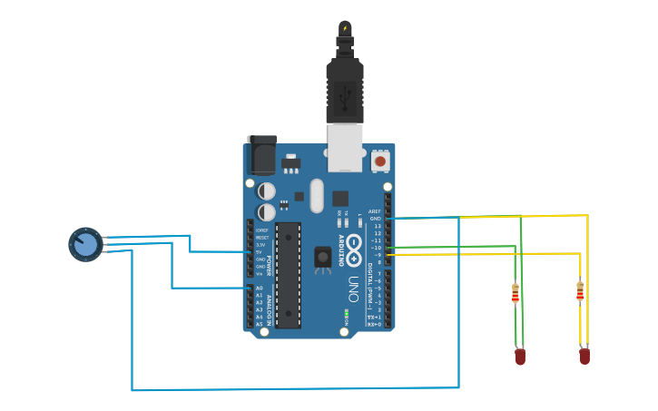 Circuit design Potentiometre(Moundji Yousra-Rezime Aya) | Tinkercad