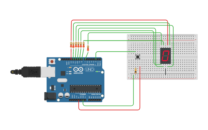 Circuit design 04 Display 7 segmentos | Tinkercad