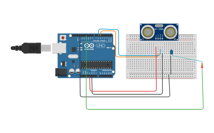 Circuit design Sensor de ultrasonidos | Tinkercad