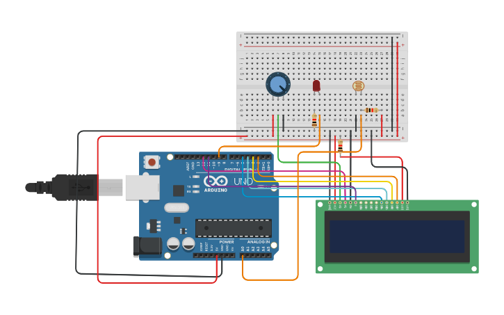 Circuit design Photoresistor with lcd display - Tinkercad