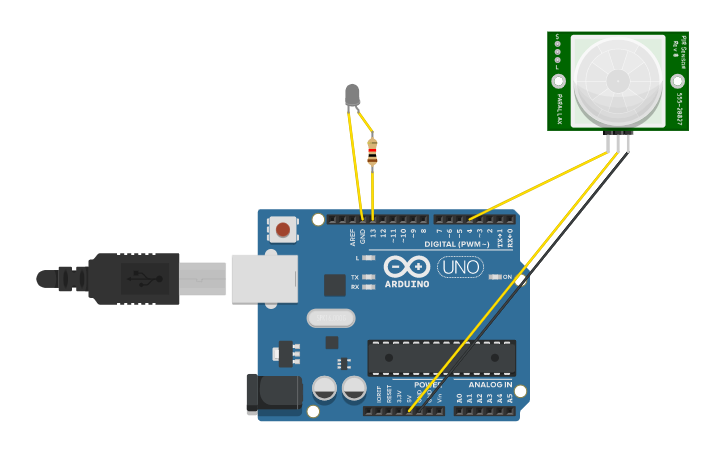 Circuit design arduino pir sensor - Tinkercad