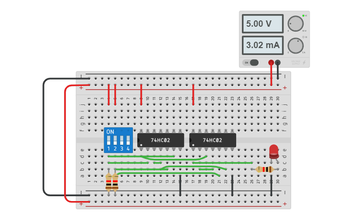 Circuit design XNOR using NOR | Tinkercad