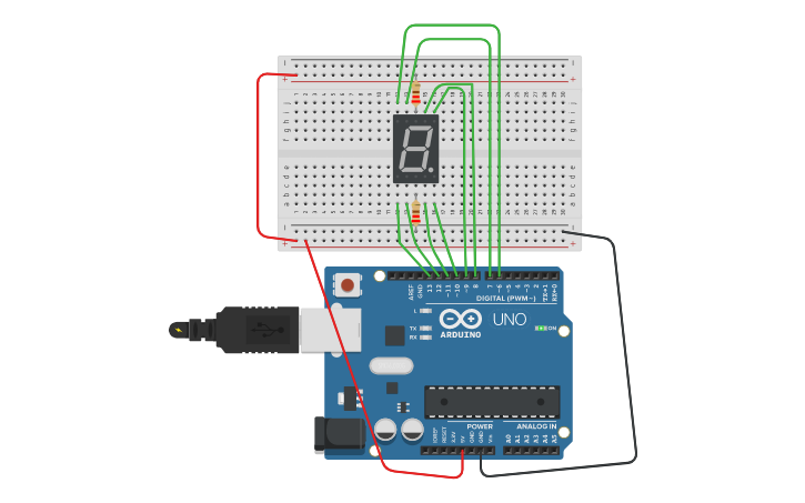 Circuit design Seven Segment - Tinkercad