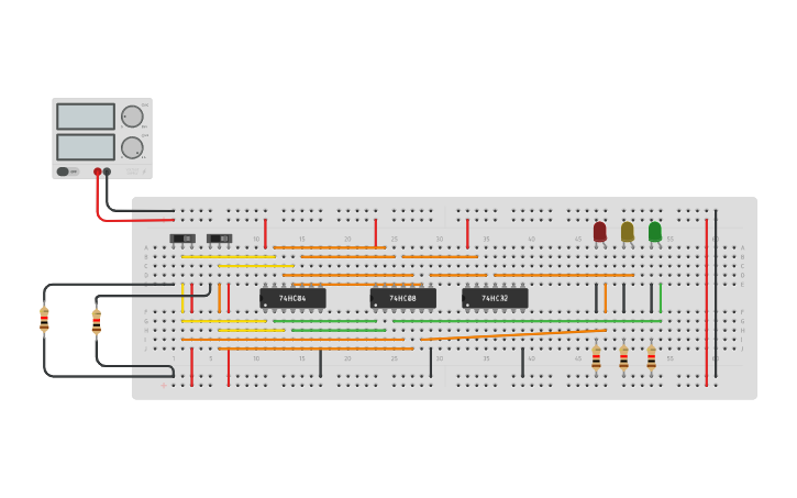 Circuit design Traffic Lights System using Logic Gates - Tinkercad