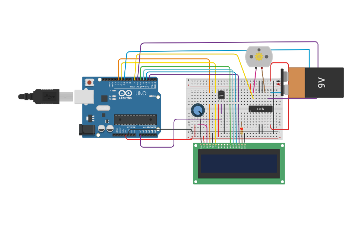 Circuit design LCD , temperature sensor and DC Motor interface with ...