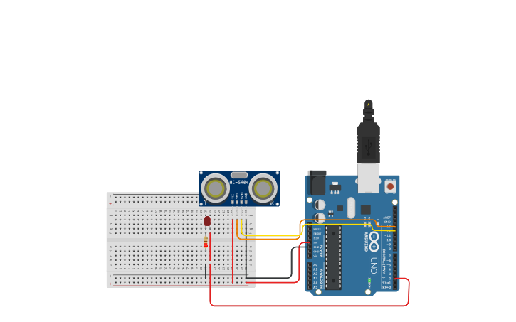 Circuit design sensore di distanza ad ultrasuoni - Tinkercad