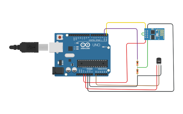 Circuit design Esp8266 with Thingspeak cloud - Tinkercad