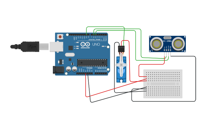 Circuit design ultrasonic servo control lab2 - Tinkercad