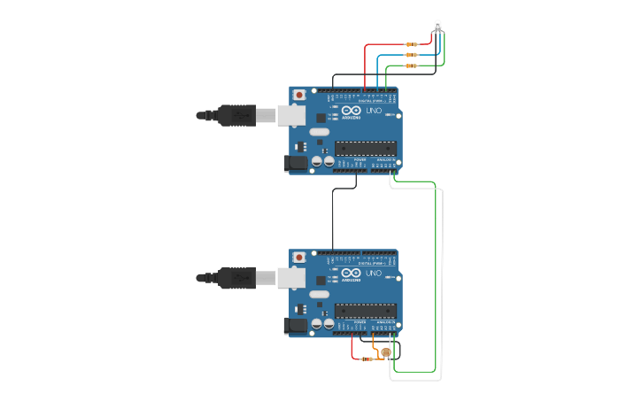Circuit design Dual arduino I2C example - Tinkercad