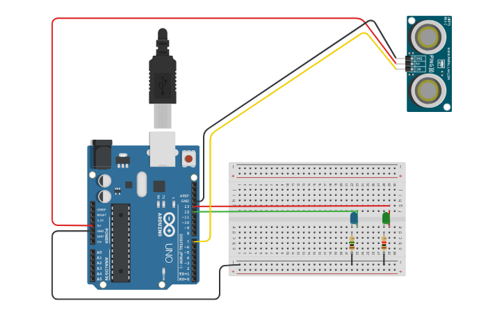 Circuit design Sensor de Proximidad - Tinkercad