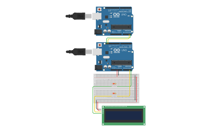 Circuit design I2C Display with Arduino Uno (master/slave) - Tinkercad