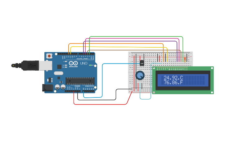 Circuit design B10756053 LCD+電位器+溫度感應器 | Tinkercad