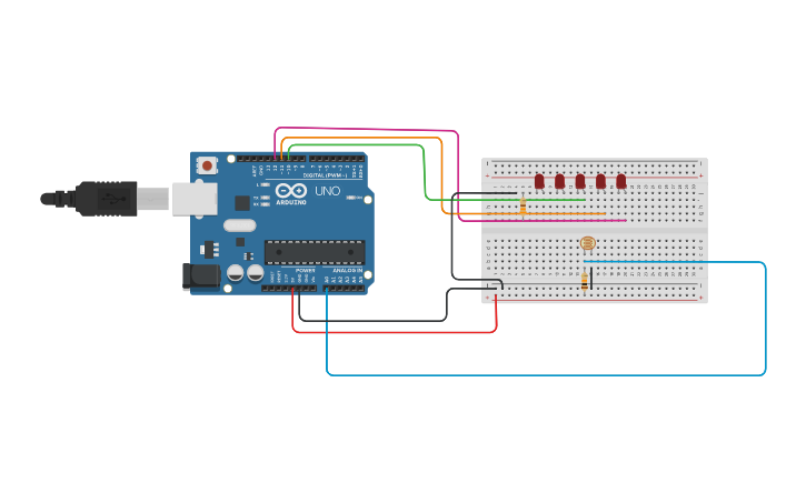 Circuit design Actividad- Fotoresistencia y Led - Tinkercad