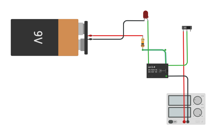 Circuit design Relay and LED - Tinkercad