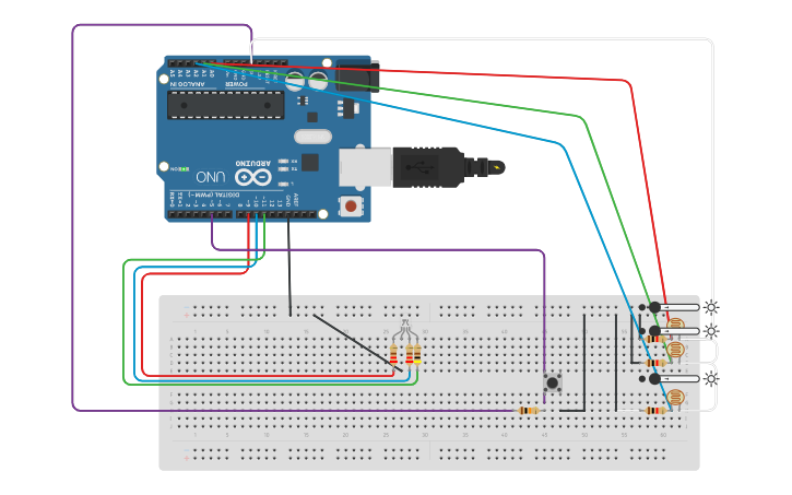 Circuit design LDR-LED-PUSH BUTTON | Tinkercad