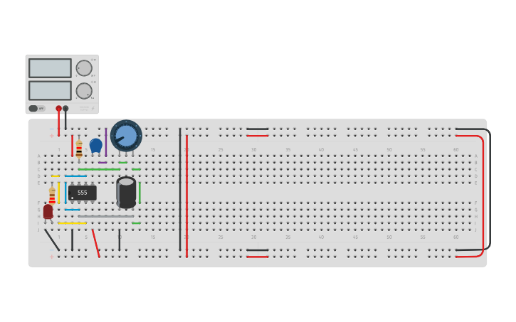 Circuit design lM555 Modo Astable - Tinkercad