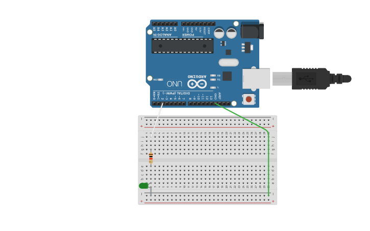 Circuit design 1 LED with digitalWrite() Code - Tinkercad