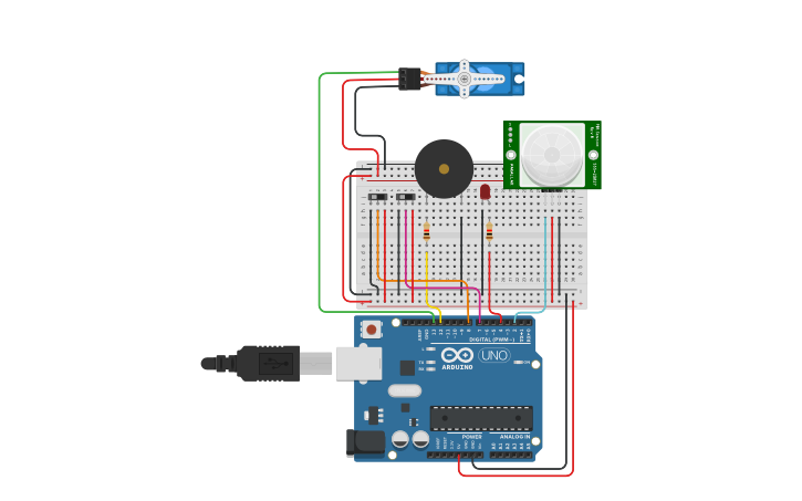 Circuit design Actividad 6 - Sensor PIR y Servomotor - Tinkercad