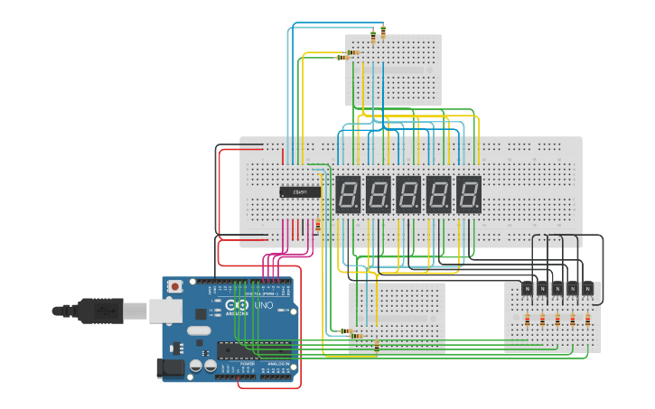 Circuit design 5 7segment Display - Tinkercad