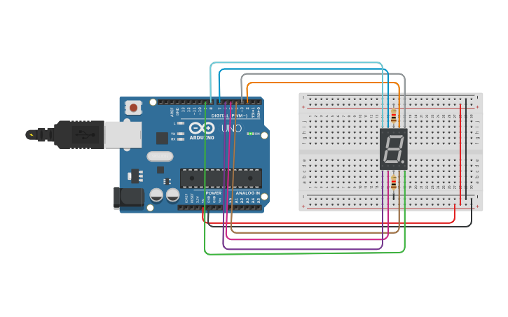 Circuit design 7-Segement Display Common Anode - Tinkercad