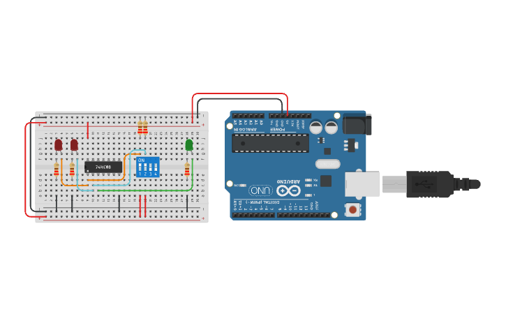 Circuit design IC 74HC08 - Tinkercad