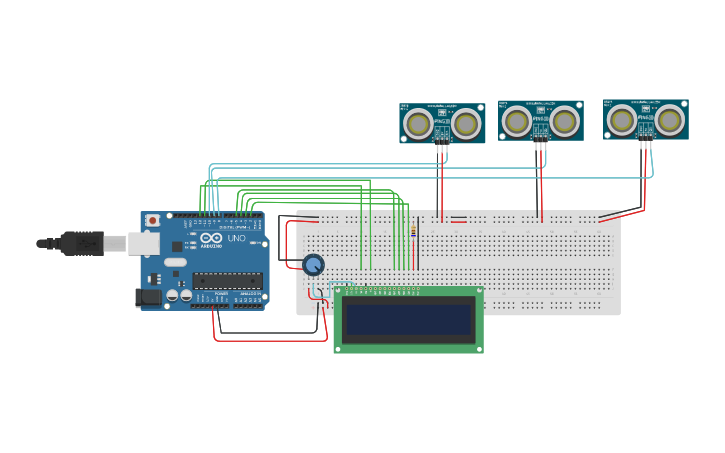 Circuit design smart parking using arduino - Tinkercad