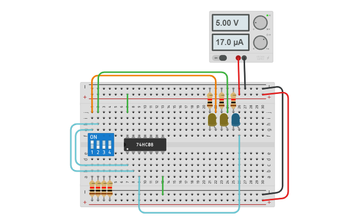Circuit design AND GATE 74HC08 ESPIRITU | Tinkercad