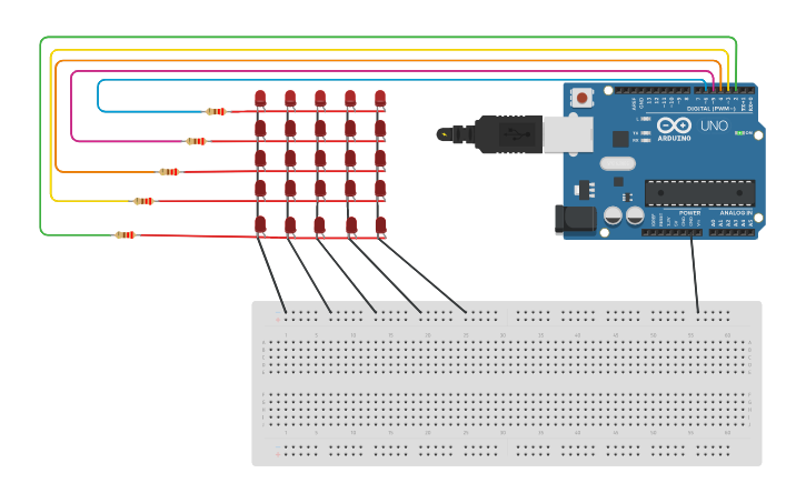 Programming 5x5 Led Matrix Circuit design Group 2 - 5x5 LED Matrix Pattern 2 | Tinkercad