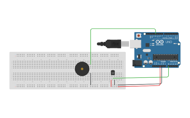 Circuit design 16. IR Infrared Flame Detection sensor - Tinkercad image.