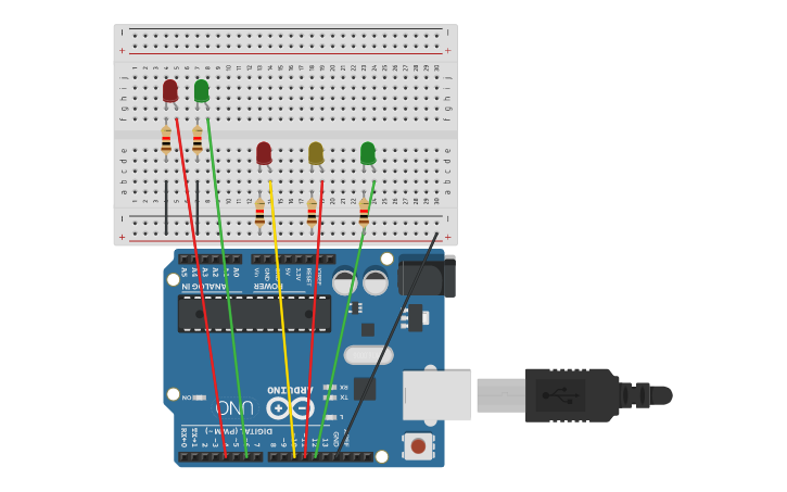 Circuit design Semáforo tinkercad | Tinkercad