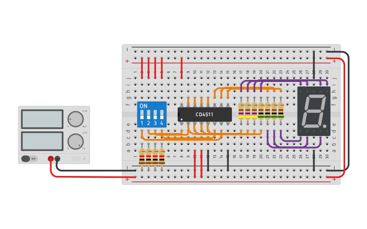 Circuit design 7 Segment Decoder - Tinkercad