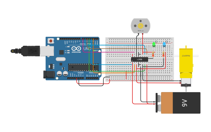 Circuit design Arduino Two Motor Driving - Tinkercad