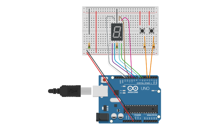 Circuit design 7 Segment Display - Tinkercad