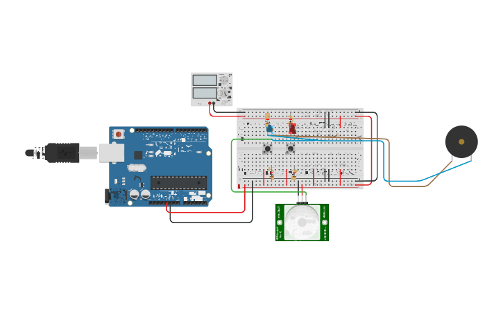 Circuit design Security system with PIR sensor-Major Project - Tinkercad