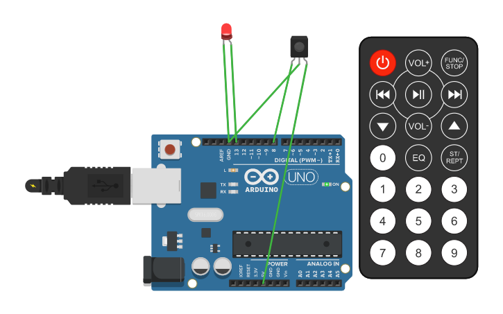 Circuit design Task 2 (Interfacing of LED with IR Sensor) - Tinkercad image.