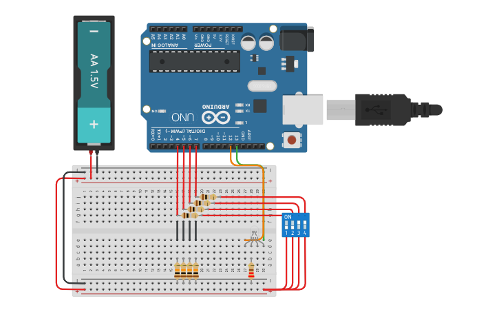 Circuit design 16 bit code lock | Tinkercad
