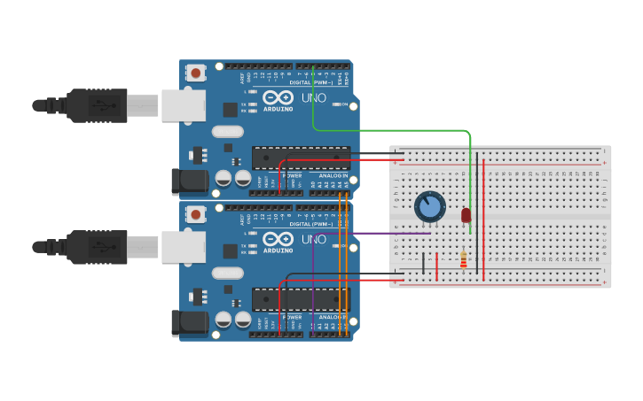 Circuit design Master and Slave - Tinkercad