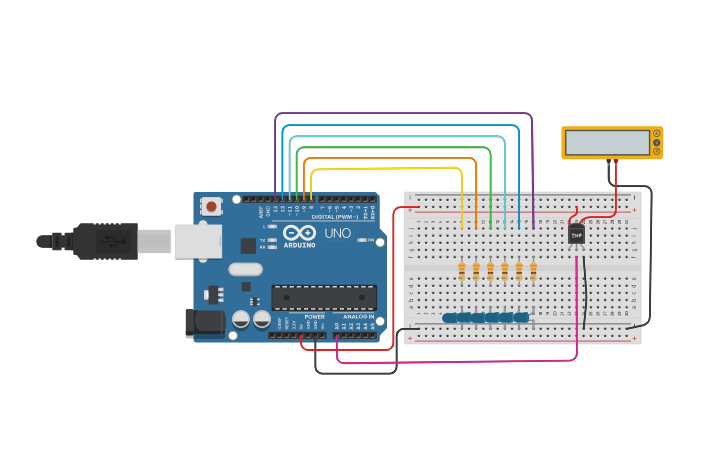 Circuit design Moving dot display of Temperature (5V or less) - Tinkercad