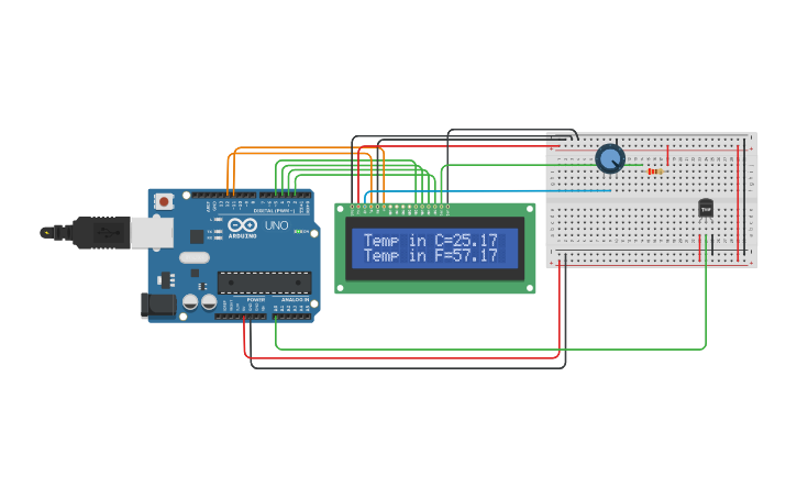 Circuit design Temperature Sensor (LCD Display) - Tinkercad