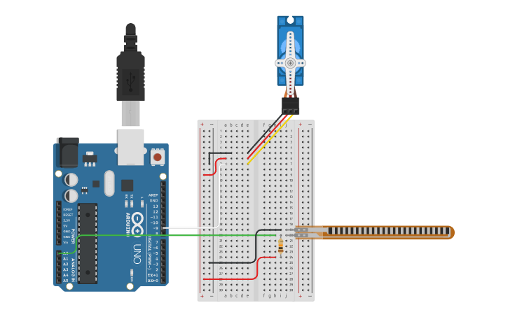 Circuit design using a flex sensor - Tinkercad