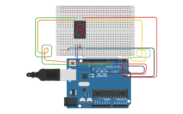 Circuit design 7 segment - Tinkercad