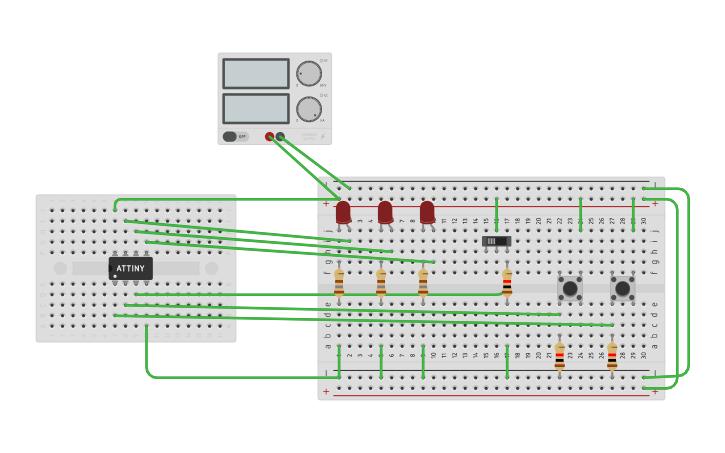 Circuit design v1 rotary encoder using attiny - Tinkercad