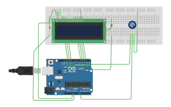 Circuit design Arduino Potentiometer and LCD 16x2 Display - Tinkercad