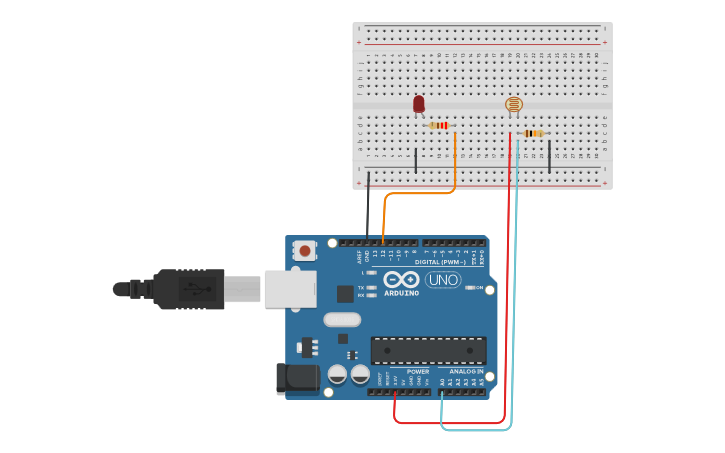 Circuit design PhotoResistor and Led - Tinkercad