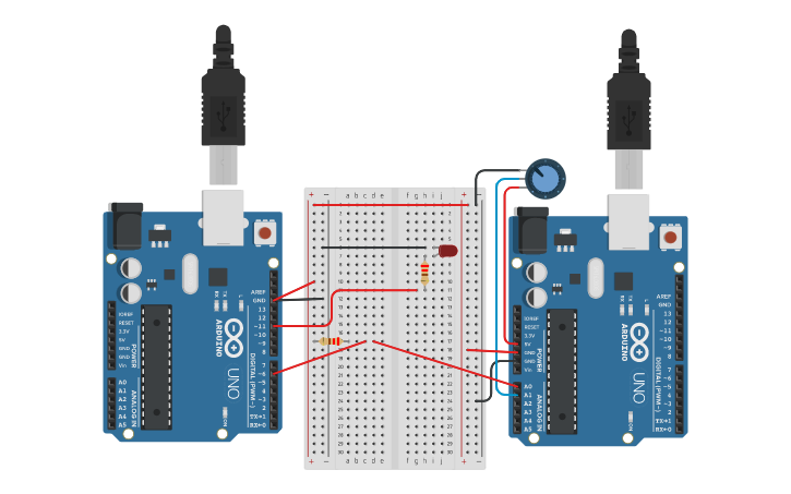 Circuit design TWO ARDUINO - Tinkercad